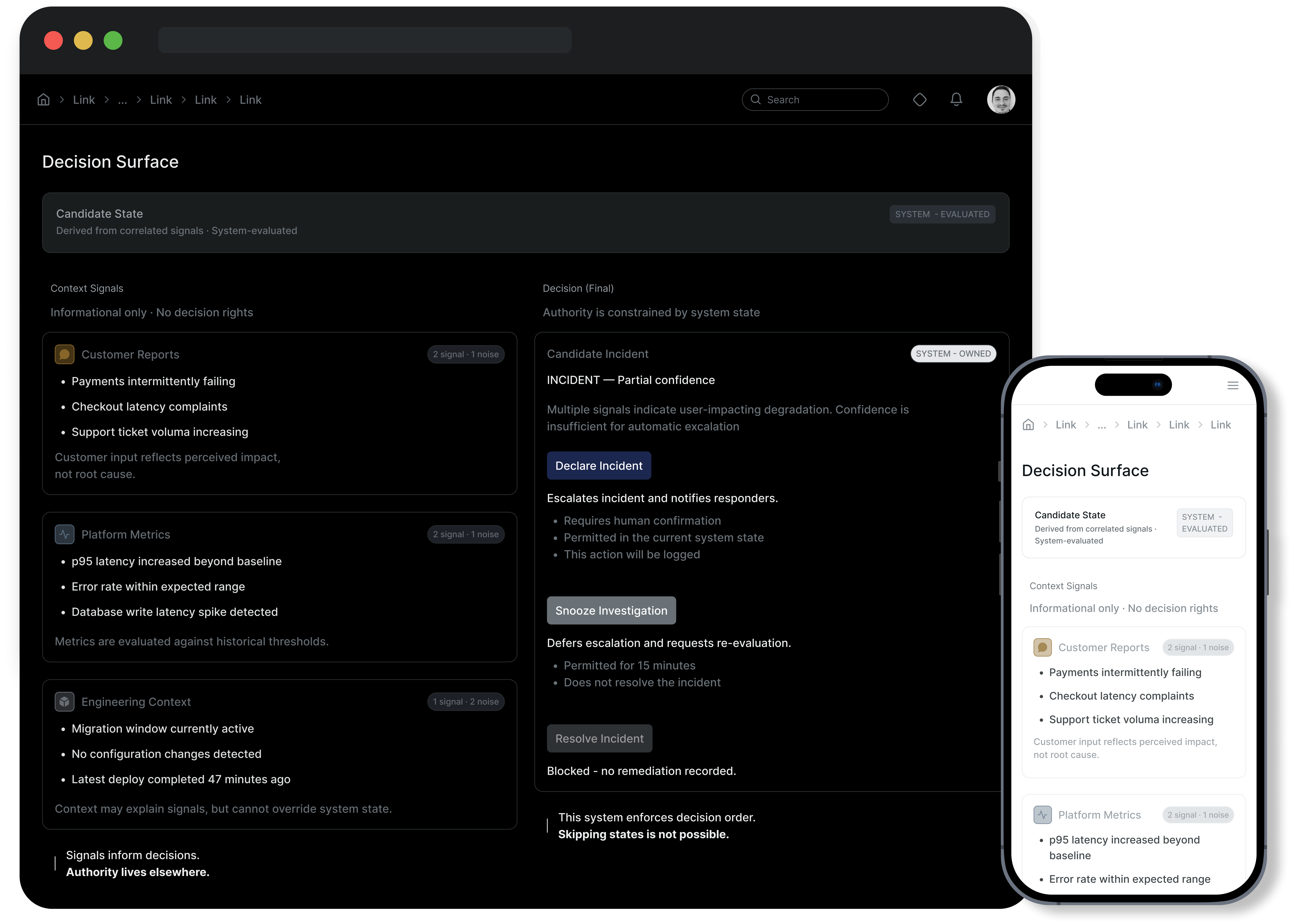 SaaS incident decision surface